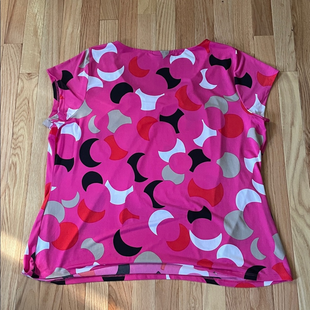 Worthington Top Womens 3X Pink Abstract Geometric Print Blouse Short Sleeve - Picture 8 of 9